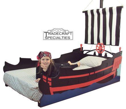 Custom Made Pirate Ship Twin Kids Bed Frame - Handcrafted - Nautical Themed Children's Bedroom Furniture