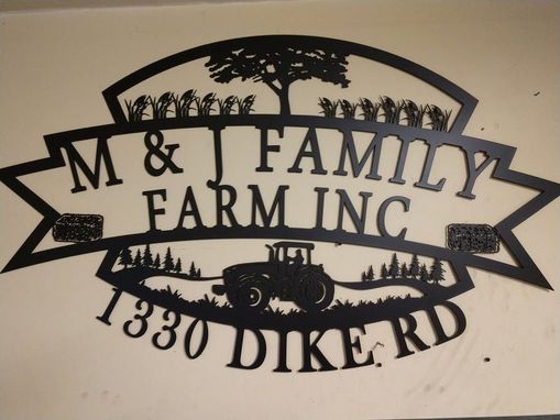 Custom Made Custom Personalized Metal Farm Ranch Address Sign With Tractor Farm Scene And Powder Coat Finish