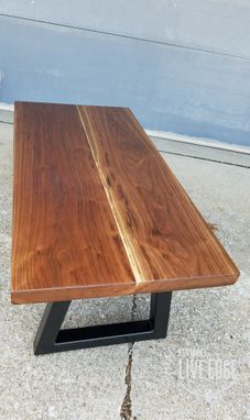 Custom Made Walnut Coffee Table On Trapezoidal Steel Bases