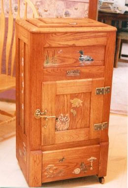 Custom Made Vintage Ice Box Painted With Woodland Flora And Fauna