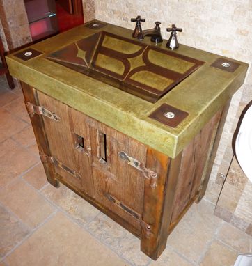 Custom Made Vanity With Rustic Base And Integral Concrete Sink