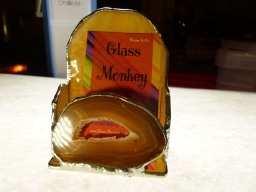 Custom Made Amber Brown Upright Stained Glass Businedd Card Holder Or Ipod Dock