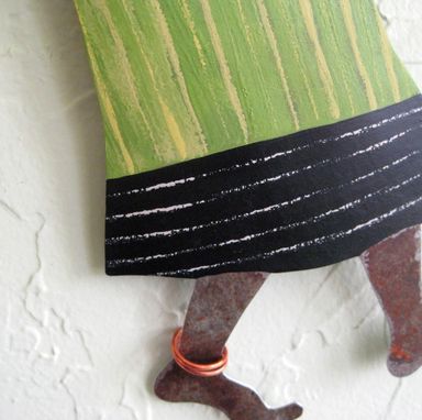 Custom Made Handmade Upcycled Metal African Lady In Red, Green, And Black Wall Art Sculpture