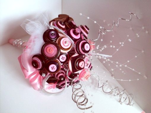 Custom Made Pink And Brown Buttons Bridal Bouquet
