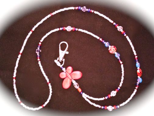 Custom Made Red, White, And Blue Butterfly Beaded Lanyard