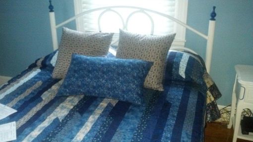 Custom Made Another Simple And Elegant Strip Quilt Done In Shades Of Blue