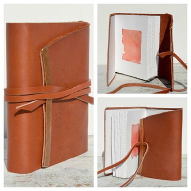 Custom Made Handmade Red Leather Bound Journal Travel Diary Copper Watercolor Art Notebook