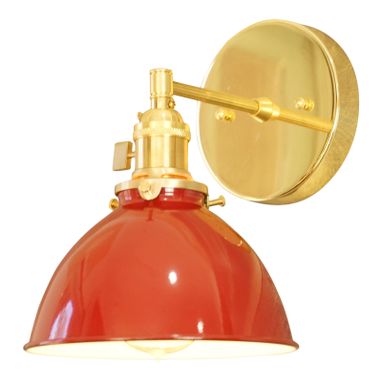 Custom Made Cottage Time 1-Light Brass Wall Sconce, Red Lamp Shade