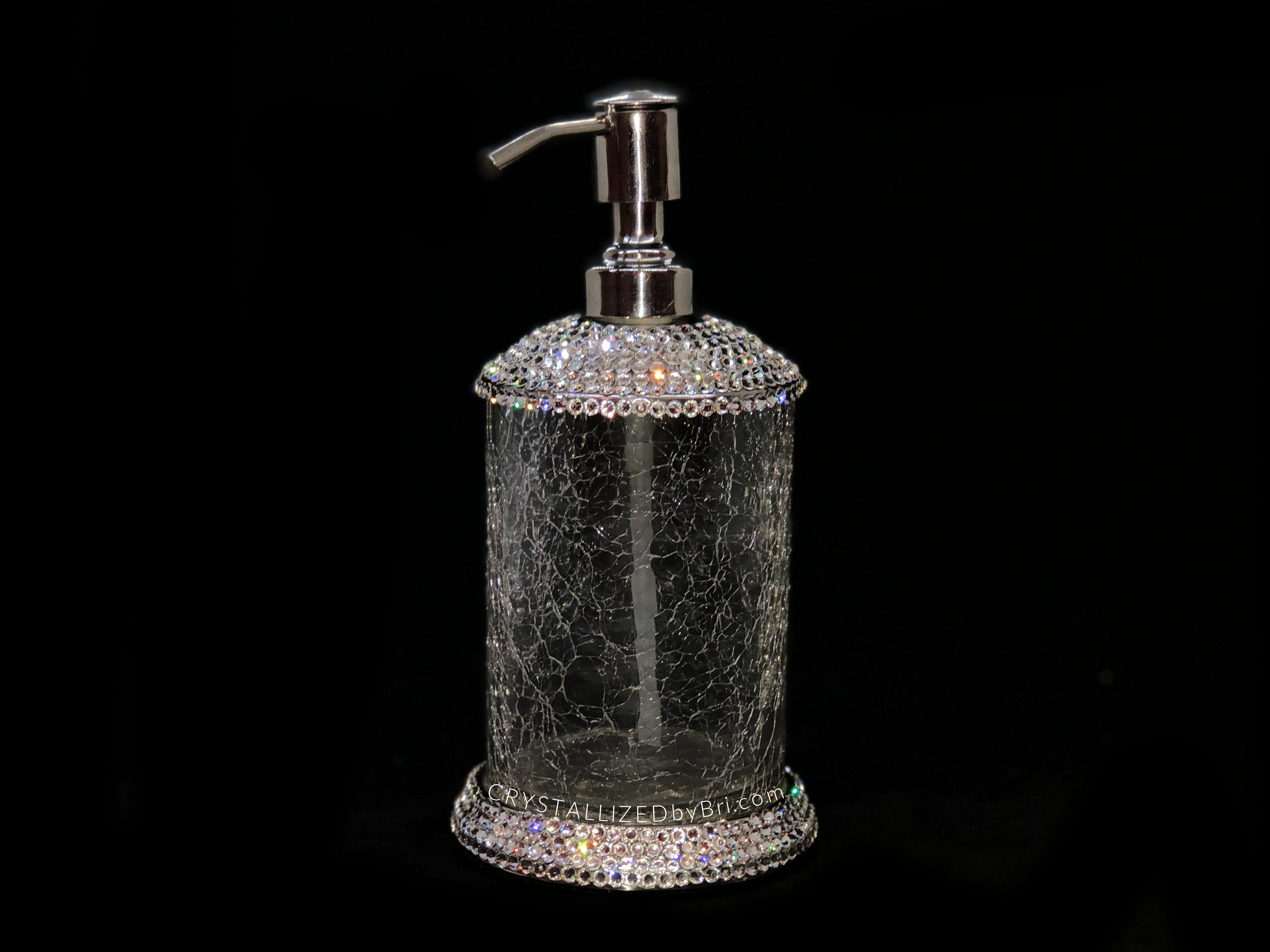 Details about   Crushed Crystal Diamond Silver mirrored glass soap dispenser cream pump Diamante 