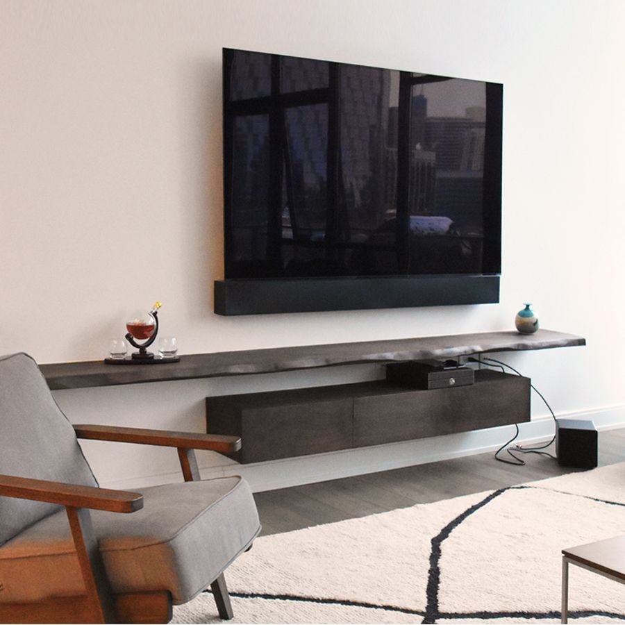 Hand Crafted Live Edge Entertainment Center With Solid Black Walnut