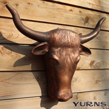 Custom Made Cremation Urn Ceramic Wall Sculpture- Large Texas Longhorn Steer For Cowboy - Decorative Funeral Urn