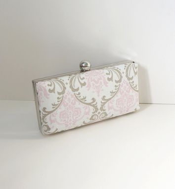 Custom Made Baby Pink Damask Print Cotton Clamshell Clutch Purse