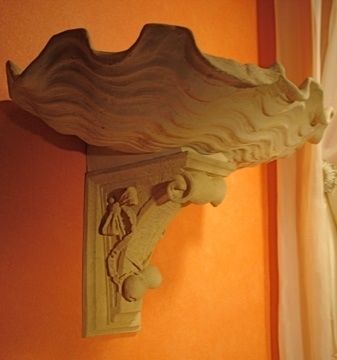 Custom Made Cast Stone Fountain; Shell, Bracket And Mask