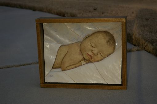 Custom Made Infant Portrait: Ceramic Tile Relief With Poplar Frame