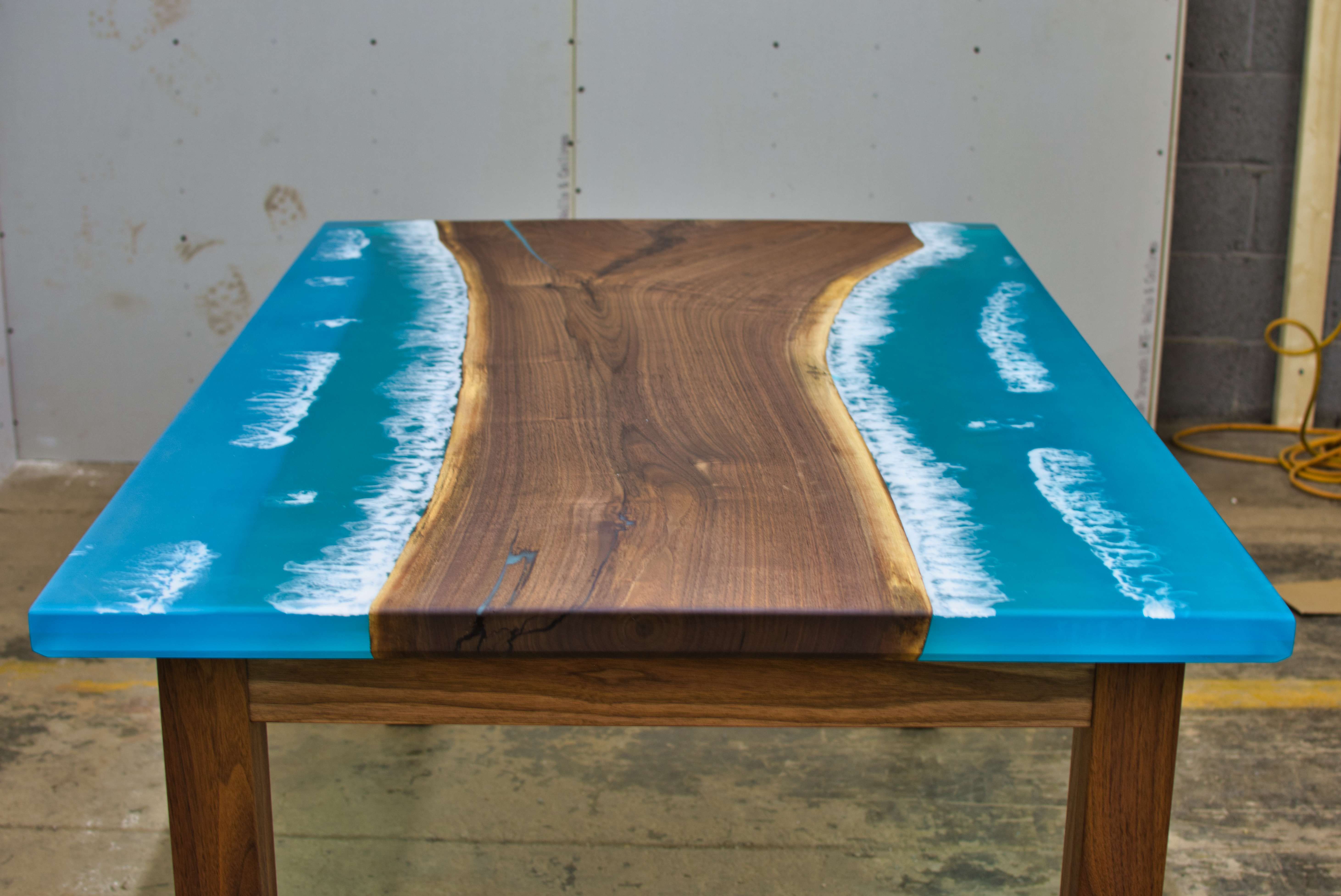 American Walnut Wooden River Table Top/ Epoxy Resin Full Cover Countertop/  Solid Coffee Table with Live Edge - China Wood Slab, Live Edge