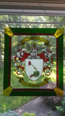 Custom Made Hand-Painted Stained Glass Family Coat Of Arms Or Crest