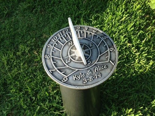 Custom Made Custom "Compass With Numbers" Cast Aluminum Sundial Made For Your Location With Personalized Text.