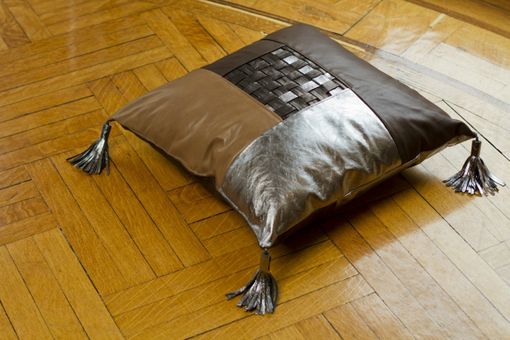 Custom Made Large Leather Weaved Floor Pillow