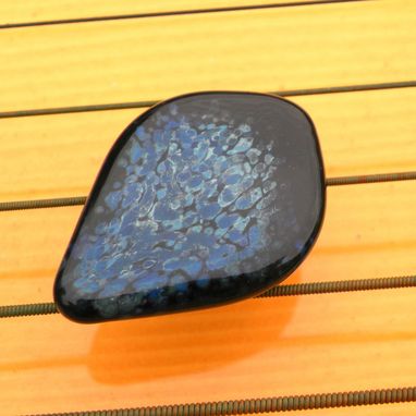 Custom Made Guitar Pick Handmade Glass Lampwork Black Blue Speckles