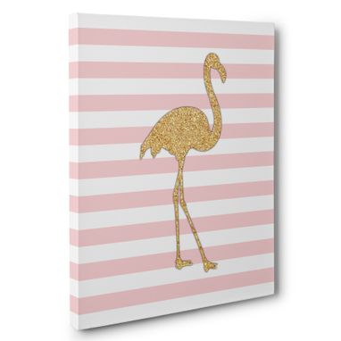 Custom Made Flamingos And Stripes Pink & Mint Canvas Wall Art