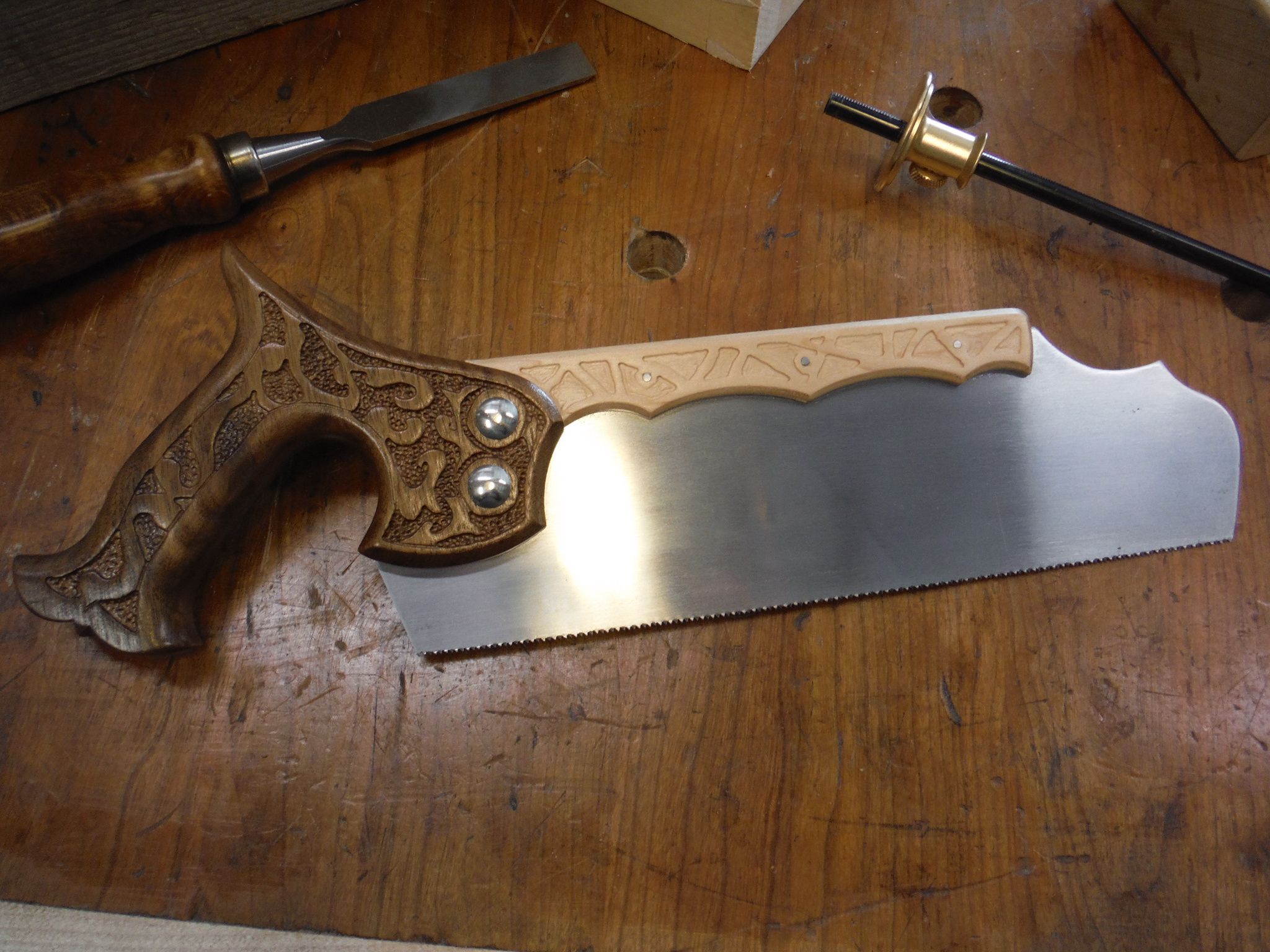 Custom Ornate Wood Backed Dovetail Saw by Bearkat Wood