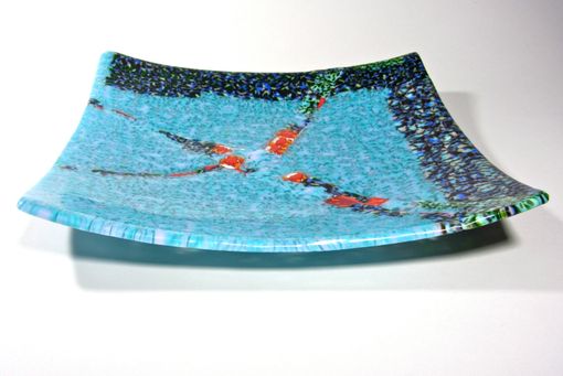 Custom Made Fused Glass Platter Blue Green Red 12 Inches Sculpture Murrini