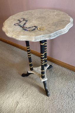 Custom Made Available Painted Pedistal Table With Trompe L'Oeil Necklace & Faux Marble