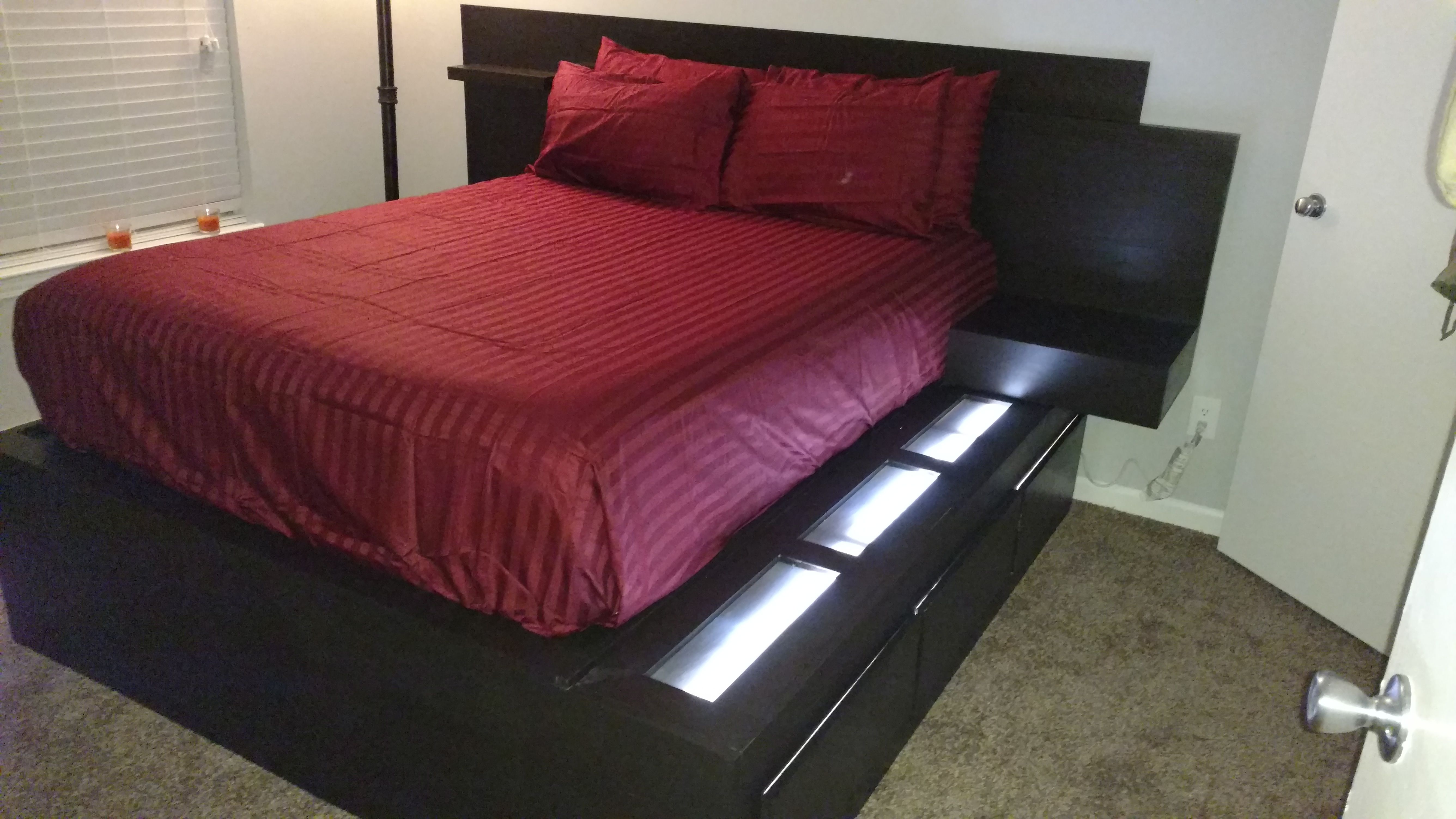 Hand Crafted Super Modern Platform Bed With Floating Nightstands by