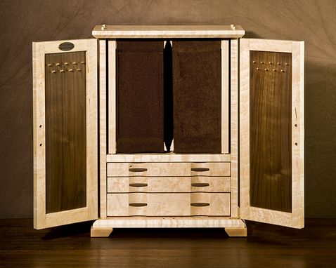 Custom Made American Black Walnut & Bird's Eye Maple Jewelry Cabinet [Inside View]