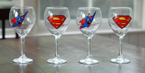 Custom Made Hand Painted Superman Wine Glasses- Set Of 4