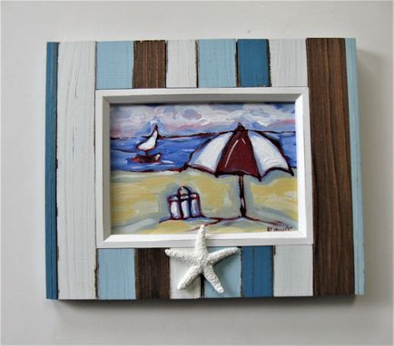 Custom Made Original Impressionist Framed Acrylic Beach Painting, 11" X 9"