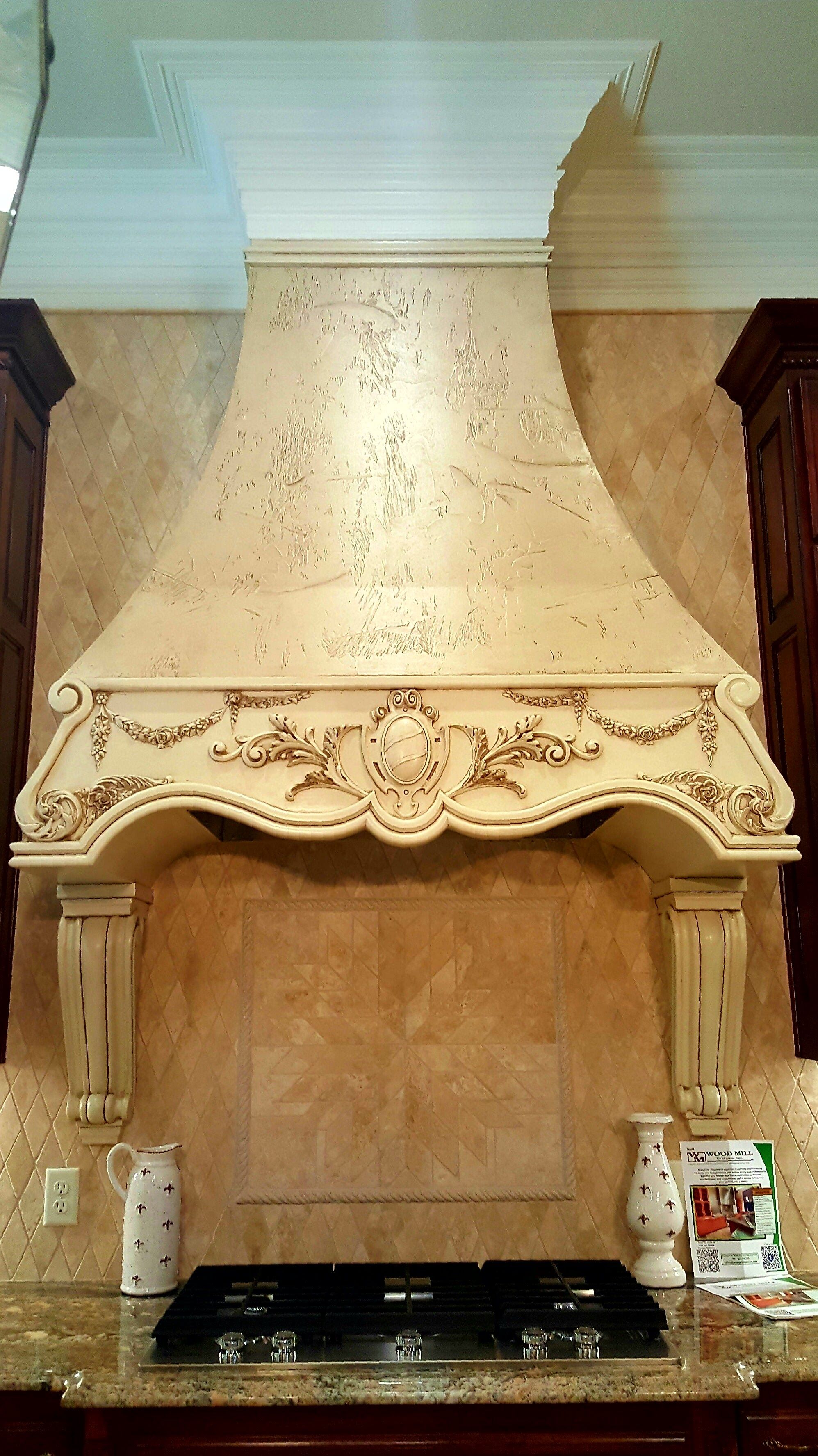 Custom Made Carved French Oven Hood by Renaissance Custom Furniture