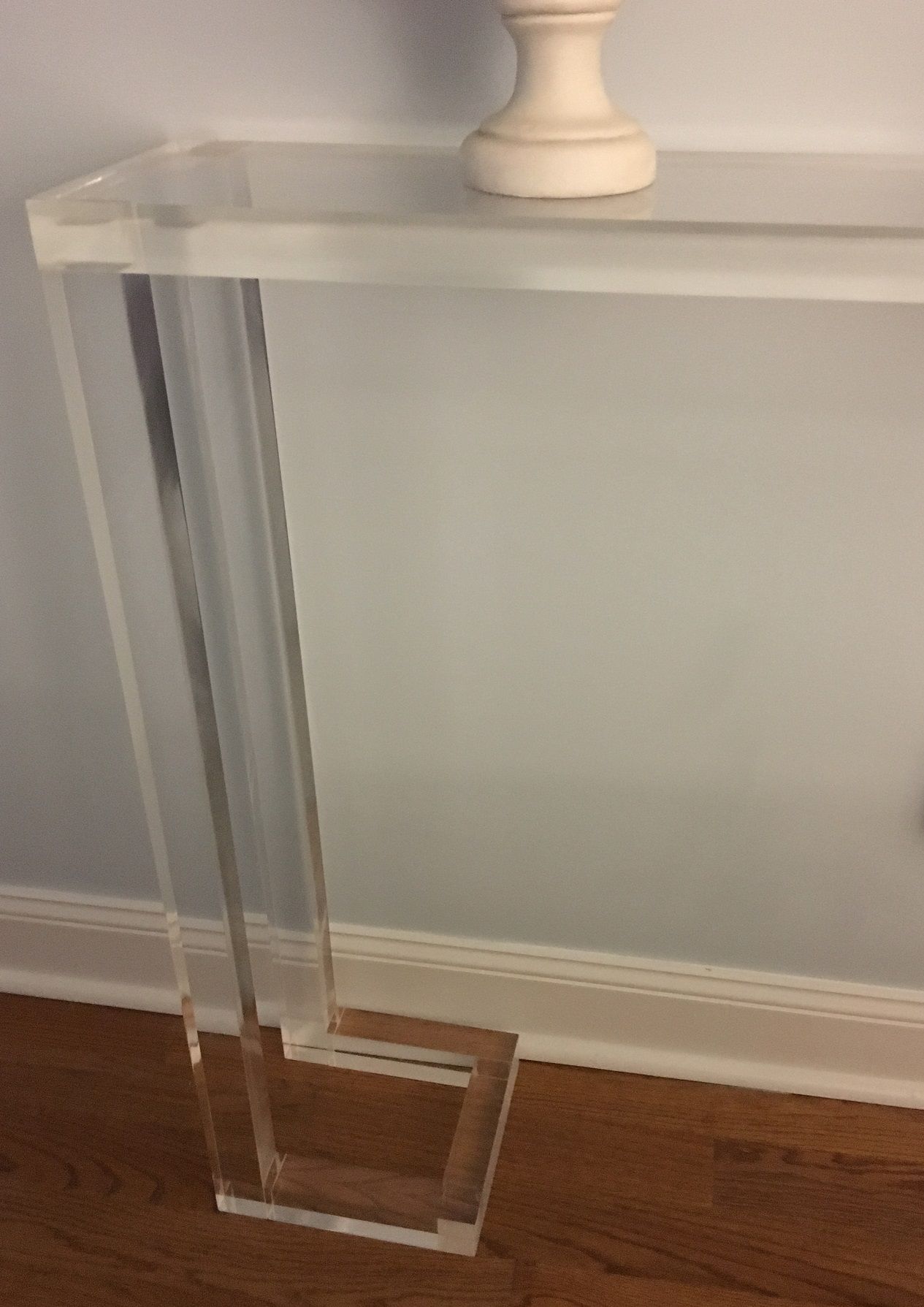 Hand Crafted Console Table 1" Slab Top With Open Frame Base by Custom Acrylic/ Lucite