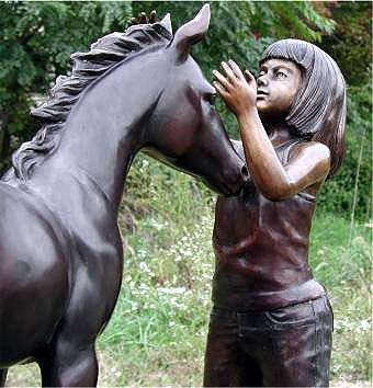 Custom Made Bronze Girl & Foal Sculpture | Life Size Custom Statues & Sculptures - Lost Wax Casting