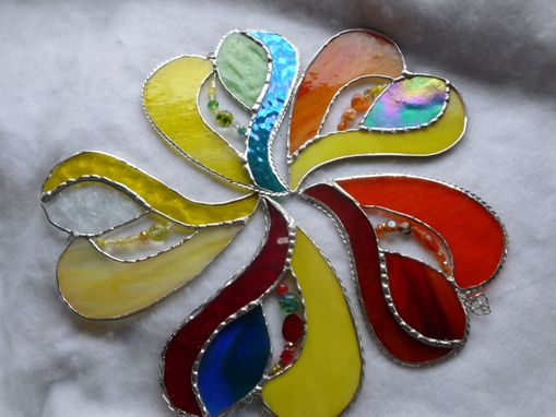 Custom Made Blue, Red,Or Yellows Stained Glass Heart With Beads And Crystals