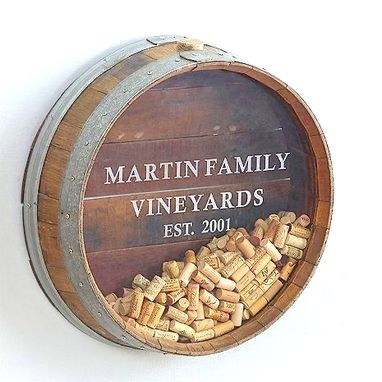 Custom Made Wall Mounted Wine Bottle & Cork Display - Kala - Made From Napa Wine Barrels