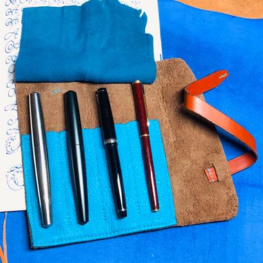 Custom Made Garny - Leather Pen Roll - Buffalo Leather - Dark Brown Leather