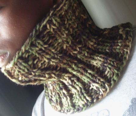 Custom Made Ribbed Knit Cowl For Men - In Camouflage Green - Warm And Toasty