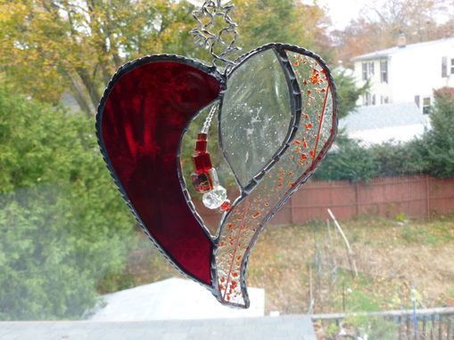 Custom Made Stained Glass Heart With Beads