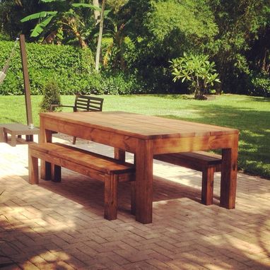 Custom Made Outdoor /Indoor Rustic All Wood Dining Table W/ Benches