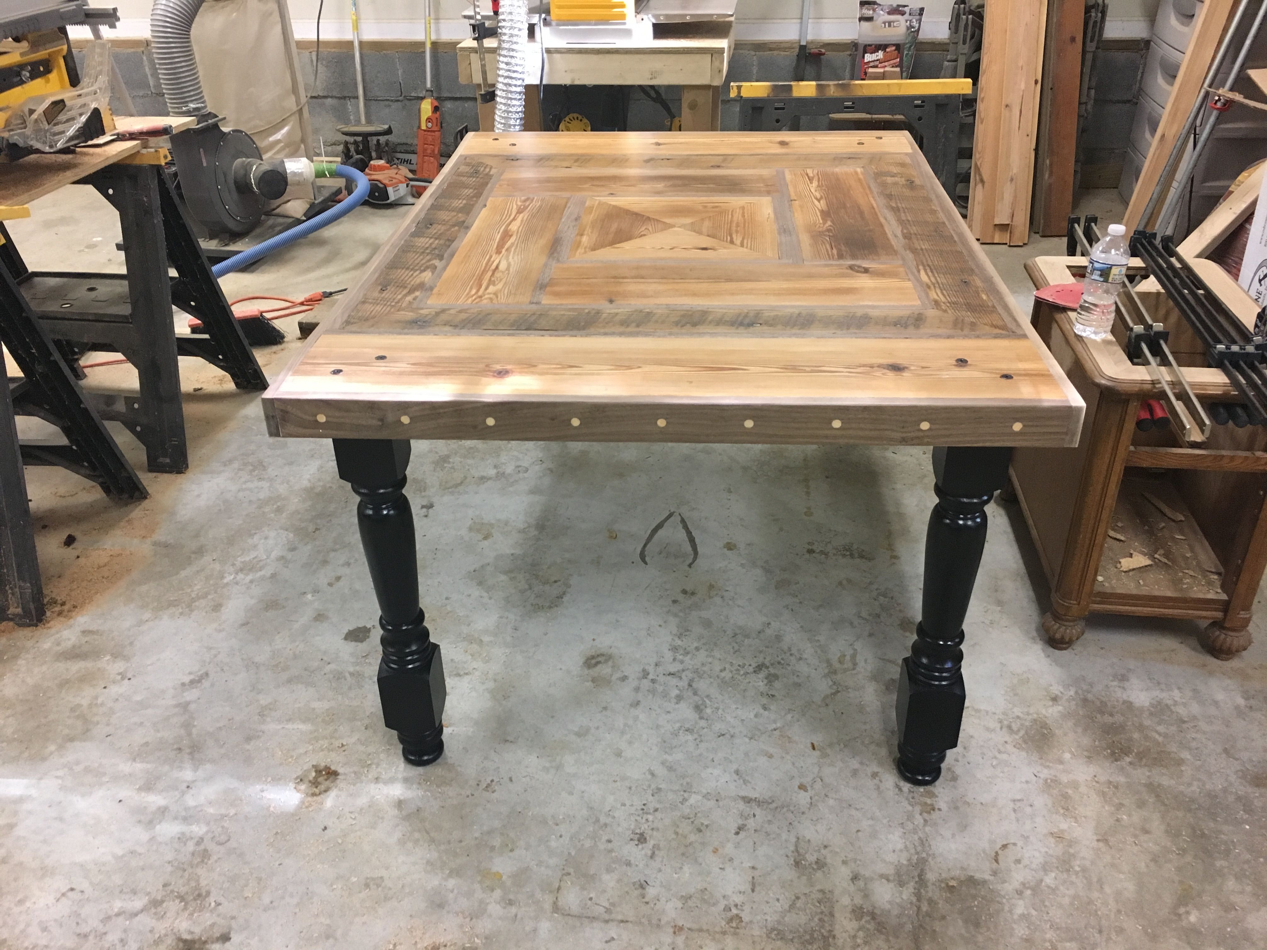 Buy Hand Made Heart Pine Table With Black Walnut Inlay., made to order