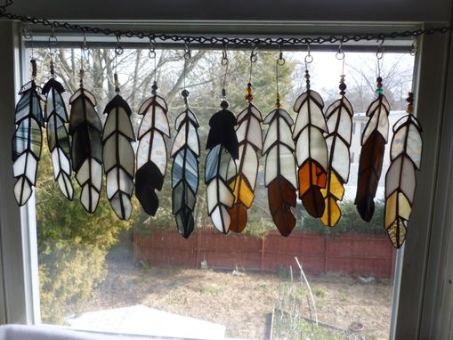 Custom Made Indian Chief Feather Stained Glass In Blacks And Browns