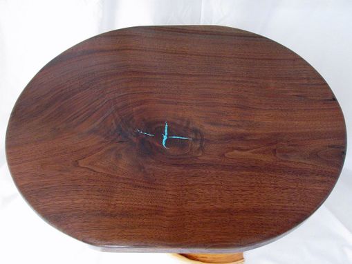 Custom Made Rustic Log Furniture End Accent Coffee Table Natural Juniper & Walnut Slab Turquoise Inlay