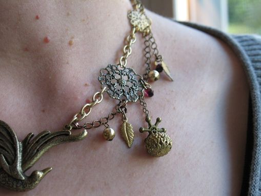 Custom Made Jewelry: Steampunk / Neo-Victorian Necklace: Phoenix With Garnet Drops