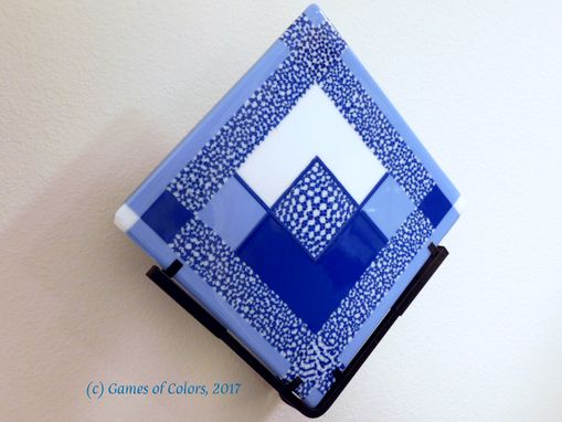 Custom Made A Fused Glass Art Object "Blue Chess"