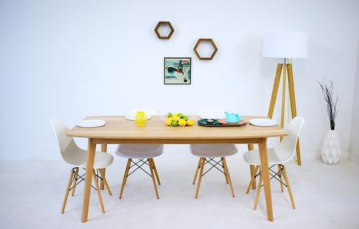 Custom Made Modern Parsons Style Solid White Oak Floating Tabletop With Brass Accents