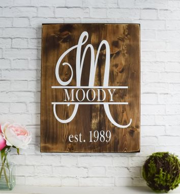Custom Made Swirled Monogram Family Name Established Sign - Last Name Wood Sign - Personalized Wooden Decor
