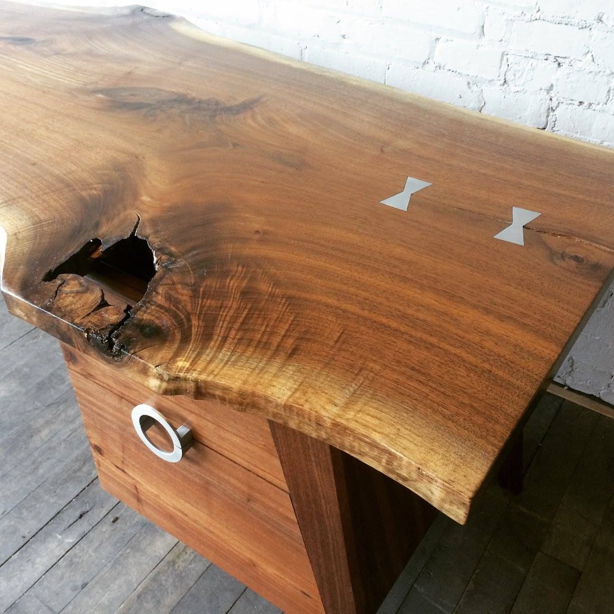 Custom Mid Century Modern Inspired Walnut Slab Desk by Powell Woodworks