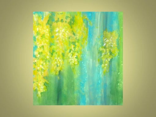 Custom Made Yellow Flowers Original Abstract Painting-Laburnum 18"X18" Yellow Blue Green