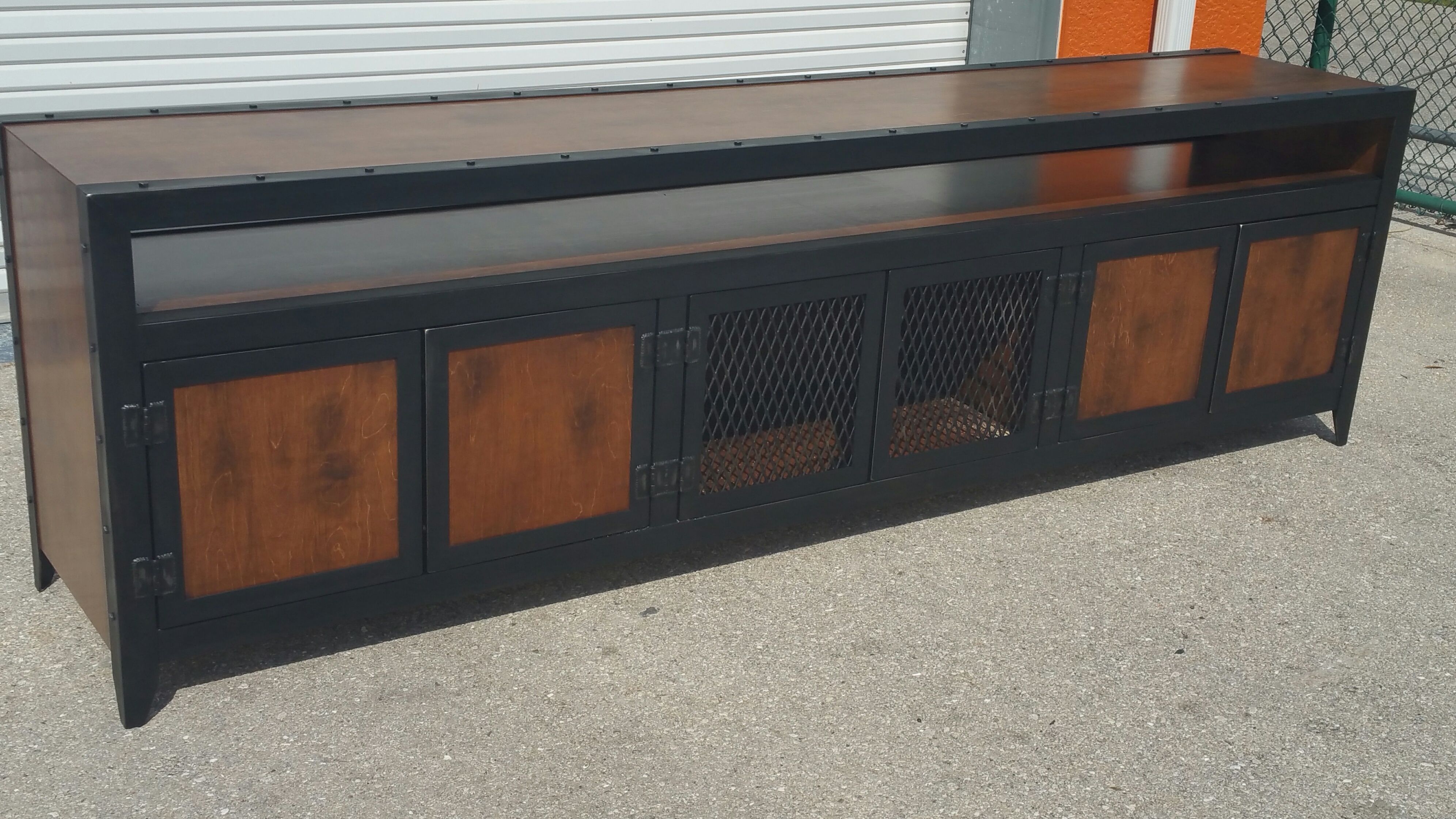 Custom Industrial Media Console With Component Niche 003xlb • by